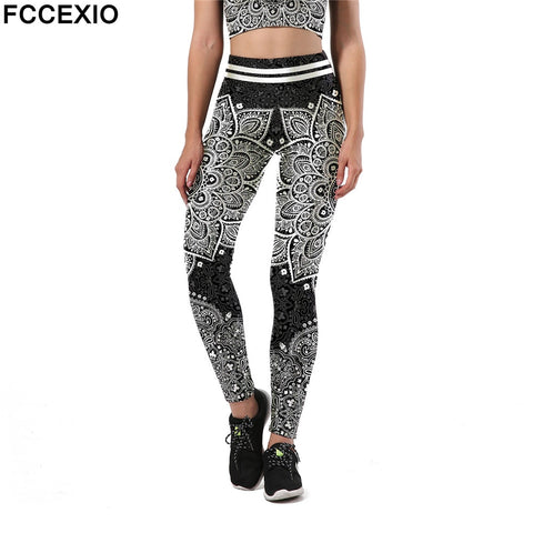 FCCEXIO Fashion Aztec Ombre B Mandala Leggings Women High Waist Plus Size Sexy Legging Workout Digital Print Fitness Leggins