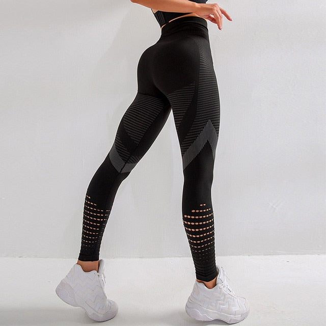 NORMOV Casual Women Leggings Fitness High Waist Push Up Patchwork Hollow Out Spandex Leggin Seamless Femme Leggings