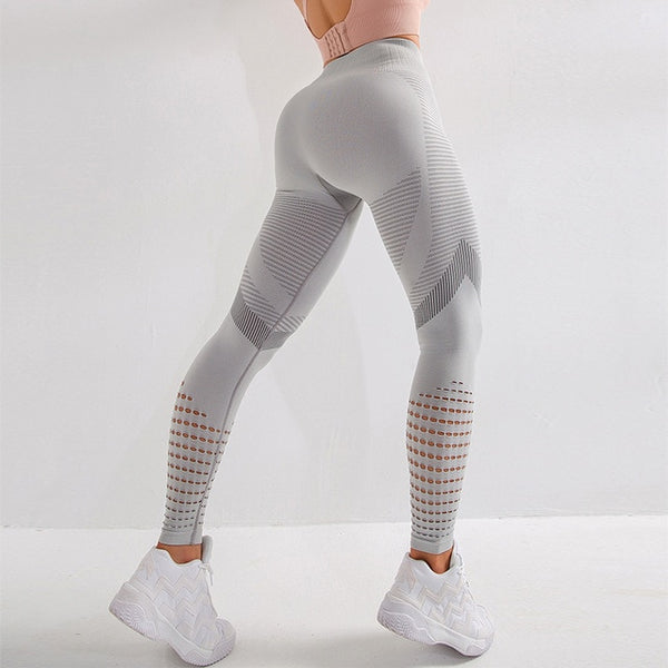 NORMOV Casual Women Leggings Fitness High Waist Push Up Patchwork Hollow Out Spandex Leggin Seamless Femme Leggings