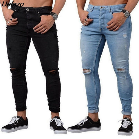 2020 Mens Ripped Jeans for men Casual Black Blue Skinny