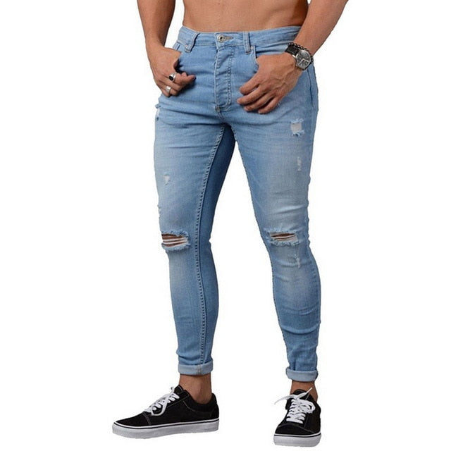 2020 Mens Ripped Jeans for men Casual Black Blue Skinny