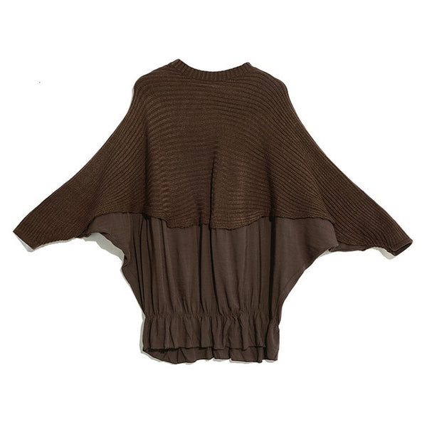 [EAM] Pleated Big Size Knitting Sweater Loose Fit Round Neck Long Sleeve Women Pullovers New Fashion Spring Autumn 2020 19A-a248